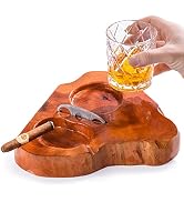Wooden Cigar Ashtrays for Cigar Lovers with Whiskey Glass Tray and Cigar Cutter Holder Irregular ...