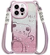 SGVAHY for iPhone 16 Pro Max Case with Strap, Cute Cartoon Bear Sparkle Bling Pattern with Crossb...