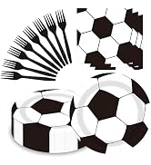 Sveikie 60pcs Black And White Soccer Birthday Party Decorations-Soccer Plates And Napkins-Black P...