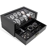 KAMIER 12 Slots Watch Box Case Organizer Display for Men,Two-Tier Wooden Watch Box Organizer For ...