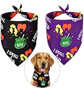 2 Pack Halloween Dog Bandanas- Reversible Halloween Witch Pet Bandanas Hocus Pocus Bat Witch Hat,...