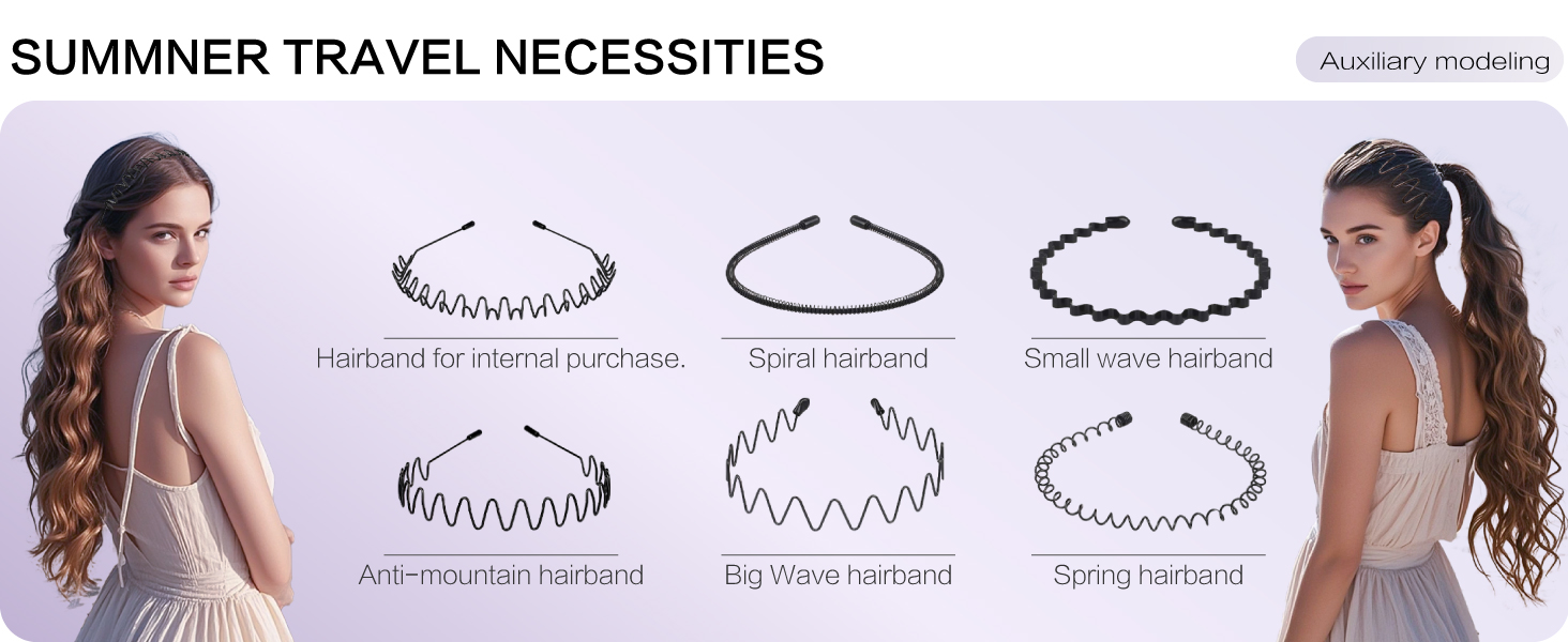 fenshine 6PCS Metal Hair Bands, Spring Wavy Hoop Unisex Black Headband