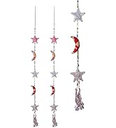 Set of 2 Designer Door Hanging Colorful Decorative 5 Fabric Moon and Star String for Indian Tradi...