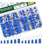 Tanbupu 200pcs Insulated Ring Terminals 6-Sizes(M3/M4/M5/M6/M8/M10) 22-16/16-14/12-11AWG O Ring C...