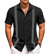 COOFANDY Cuban Guayabera Shirts for Men Short Sleeve Casual Button Down Shirts Summer Vacation Sh...