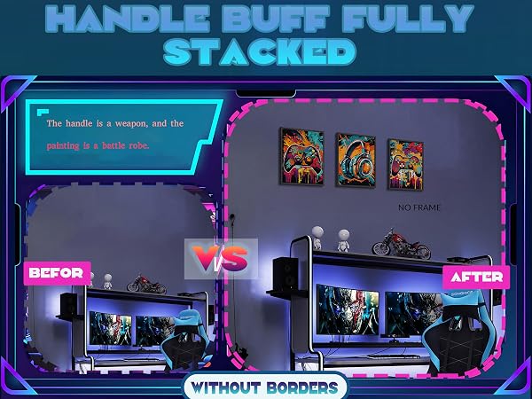 3Pcs Cool Gaming Wall Art Set, Retro Video Game Neon Gamepad Watercolor Canvas Prints for Boys Room