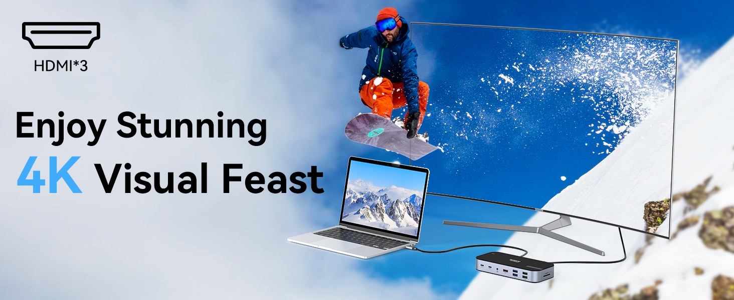 Laptop Docking Station 3 HDMI Docking Station 3 Monitor Triple 4K Display Docking Station