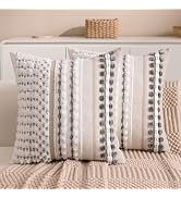 KOOLIFE Boho Chenille Tufted Couch Throw Pillow Covers 18x18 Inch Set of 2 Farmhouse Striped Deco...