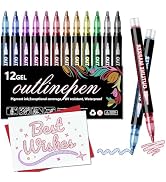 PTAZSCTC Outline Shimmer Markers,12 Colors Glitter Markers Outline Glitter Pens,Gel Pens for Colo...