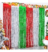 LOLStar 3 Pack Christmas Foil Fringe Curtains Christmas Party Decoration 3.3X6.6 ft Red Silver Gr...