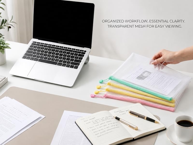 Multi-color clear mesh pouches office paper storage organizer