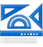 Honagu Triangular Ruler Set, 4+1Pieces Aluminum Alloy Ruler, Metal Drafting Ruler, Geometric Prot...