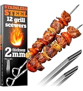 Big Strong Skewers for Grilling 12 PCS 17" Shish Metal 2MM Flat BBQ Stainless Steel - Ideal Stick...