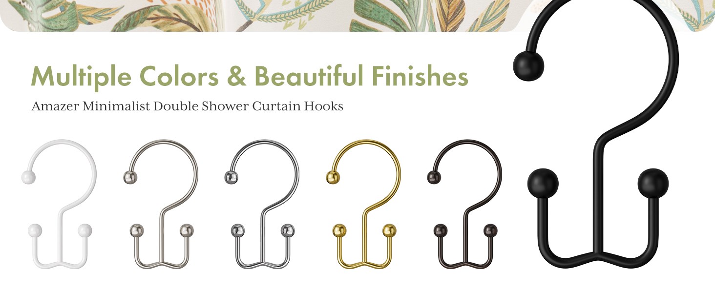 Amazer 12PCS Minimalist Simple Double Shower Curtain Hooks