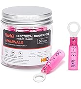 HKS 50 PCS Ring Terminals #10 Red 22-16 AWG - M5 - Electrical Connectors - Heat Shrink Wire Conne...