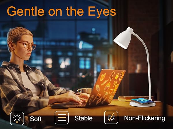 Desk Lamp for Home Office LED Desk Light USB Charging Ports Bedside Table Lamp for Dorm Room