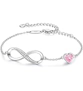 CDE Infinity Heart Birthstone Charm Link Bracelet for Women 925 Sterling Silver Adjustable Mother...