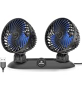USB Car Fan Portable Vehicle Fan, 360°Rotate Dual Head Fan with Variable Speed, Vehicle Mounted U...