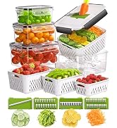 4 Pcs Fruit Storage Containers for Fridge with Vegetable Chopper Set & Removable Colander, Airtig...