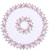 Raedan White Dark Red Linen Lace Doily 33 inches Round Coffee Table Topper Dresser Scarf Place Ma...
