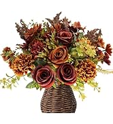 YGbridge Artificial Fall Flowers, 4 Bundles Autumn Faux Flower Arrangements, Silk Roses Bouquets ...