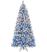 Goplus 6 FT Pre-Lit Artificial Christmas Tree, Blue Hinged Xmas Tree with 767 Frosted PVC Branch ...