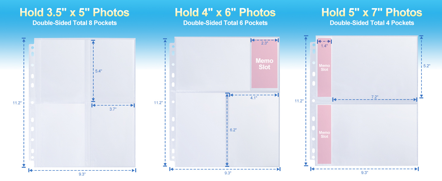 Double-Sided 5x7 Photo Pages,Top Loading Photo Sheet Protector