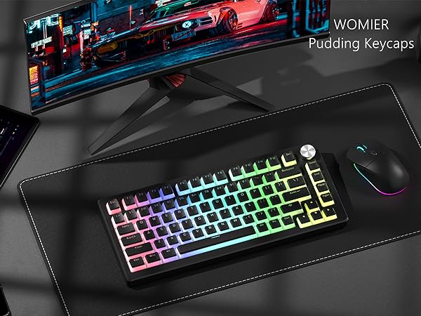 Womier Pudding Keycaps,PBT Keycaps 100 percent keyboard 130 Keys,Shine Through Keycaps