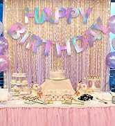 LITAUS Iridescent Happy Birthday Banner - Pre-Strung, 9 ft | Birthday Decor, Backdrop | Banner fo...