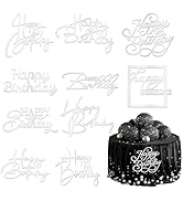 10 PCS Silver Happy Birthday Cake Topper Mirror Acrylic Cake Toppers Double-Sided Glitter Birthda...