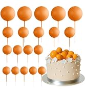 ASTARON 20 Pcs Ball Cake Topper Decorations Mini Balloons Cake Topper Sticks Orange Balls Cake Pi...