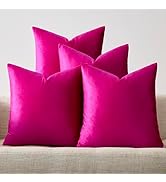 GIGIZAZA Set of 4 Hot Pink Throw Pillow Covers 18x18 Soft Velvet Pillow Covers Modren Decorative ...