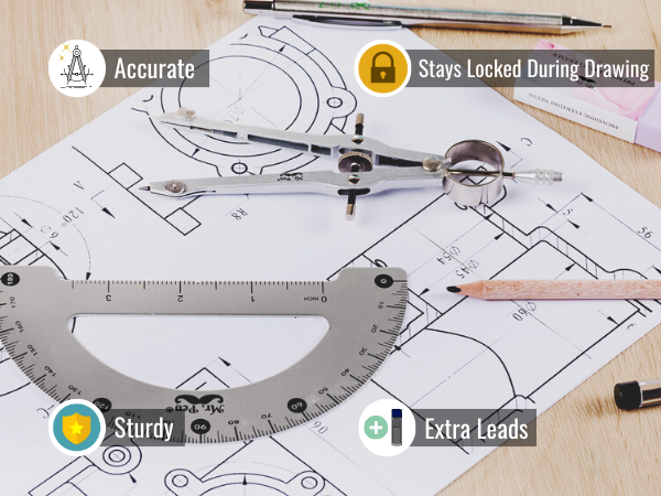 Mr. Pen- Metal Protractor and Metal Compass Set