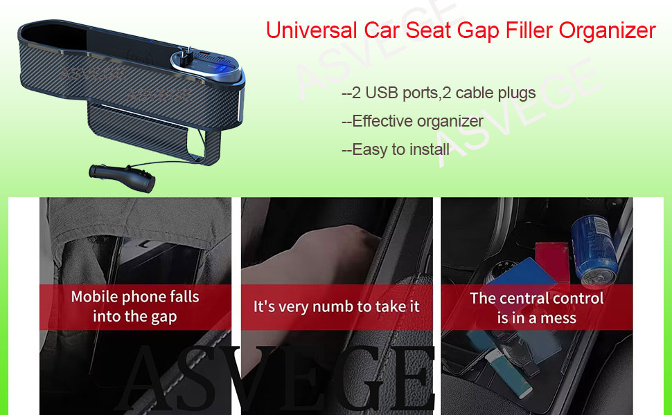 Universal Car Seat Gap Filler Organizer with lighting