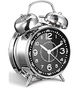 Azyh Loud Alarm Clock for Heavy Sleeper, 4 Inches Twin Bell Battery Operated Metal Alarm Clocks w...