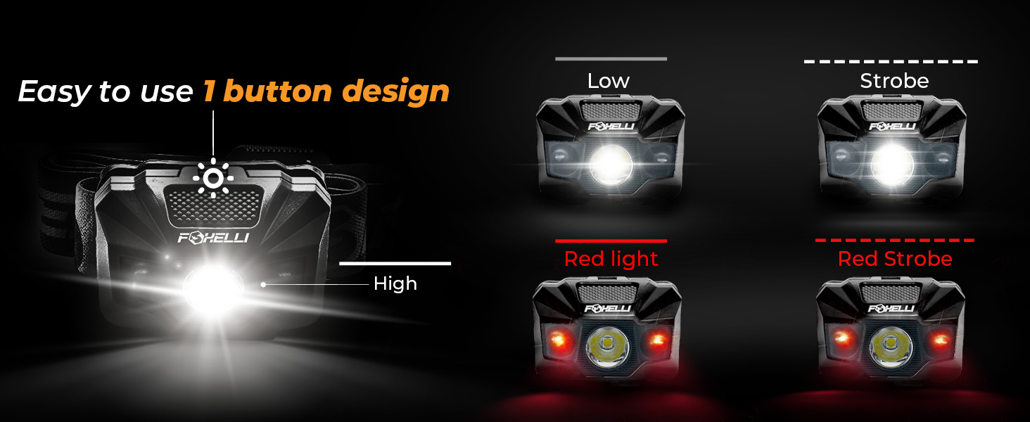 Easy to use 1 button design and 5 light modes