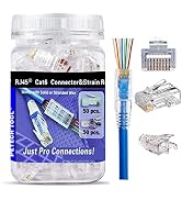 RJ45 CAT6 Pass Through Connectors Gold Plated 8P8C Plugs and Strain Relief (50xcat6plug+50xstrain...