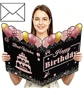 CaliLain Giant Birthday Card with Envelope(Black and Rose Gold)