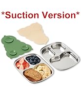 Korean Stainless Steel Divided Toddler Plates with Dual-Suction Base, Premium 304, Electro-Polish...