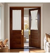 NICETOWN Linen Front Door Curtain for Glass Window 40 Inch Length, Cream Small Short Semi-Sheer S...