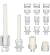 HOBBIESAY 16PCS 4styles Clear Taper Candle Holder Glass Candlestick Holders Tea Light Candle Hold...