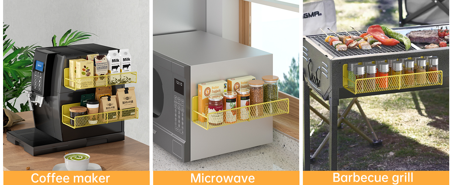 Magnetic Spice Rack for Refrigerator, Metal Strong Magnet Shelf Black, Space Saving Spice Organizer