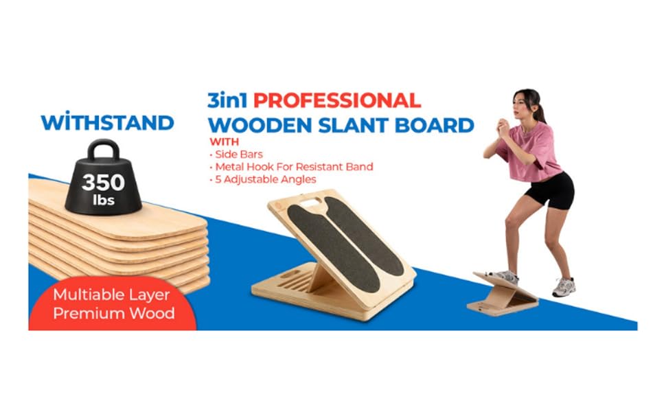3-in-1 wooden slant board with adjustable angles 350 lbs weight capacity for stretching