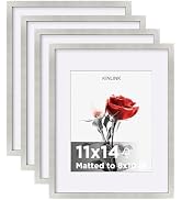 KINLINK 11x14 Picture Frame Silver Set of 4, Wooden Photo Frames Matted 8x10 with Plexiglass for ...