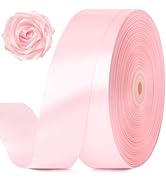 Jutieuo 1-1/2 Inch 100 Yards Baby Pink Satin Ribbon, Solid Fabric Ribbon Roll for Flower Bouquet,...