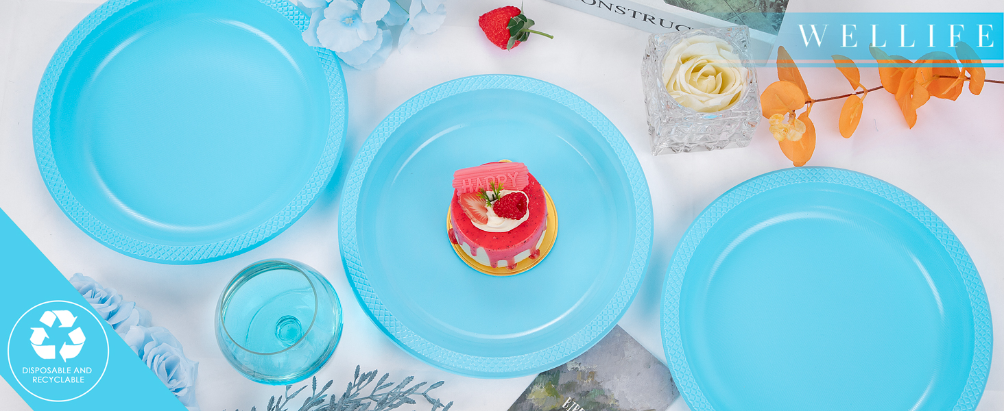 blue plastic plates