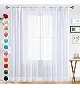 SpaceDresser Basic Rod Pocket Sheer Voile Window Curtain Panels White 1 Pair 2 Panels 52 Width 84...