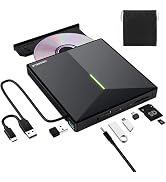 ORIGBELIE External CD/DVD Drive for Laptop, USB 3.0 DVD Player with 4 USB Ports & 2 TF/SD Card Sl...
