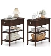 Giantex Narrow End Table Set of 2, Farmhouse Side Tables with Drawer & Storage Shelves, Wood Sofa...