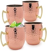 K&K Home Moscow Mule Mugs - 17oz Hammered Copper Cups with Stainless Steel Lining - Set of 4 Coop...